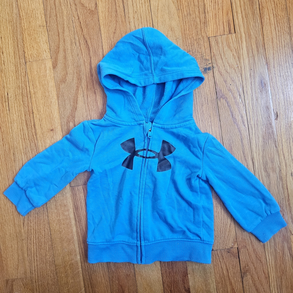 Under Armour 12m Baby Boy Blue Zip Up Hoodie Sweatshirt Black Logo